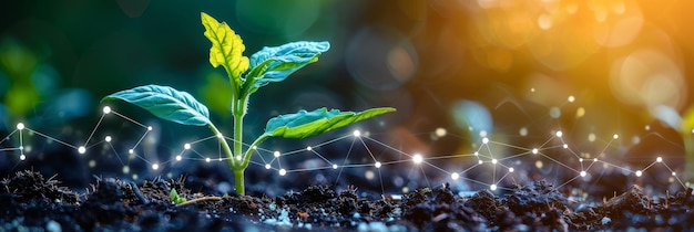 Plantas jóvenes que brotan con conexiones de red