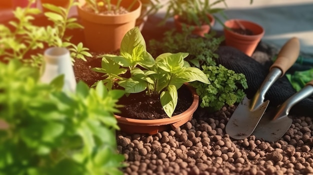 Plantas en macetas en un jardín Arte generativo de IA