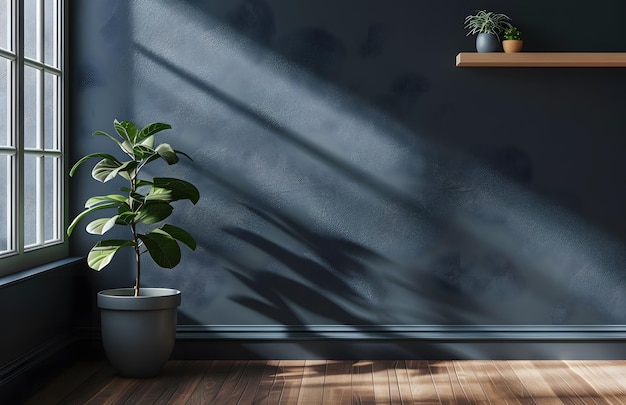 Plantas en macetas en una mesa de madera contra una pared