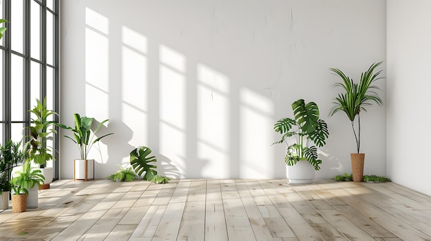 Plantas en macetas en una mesa de madera contra una pared