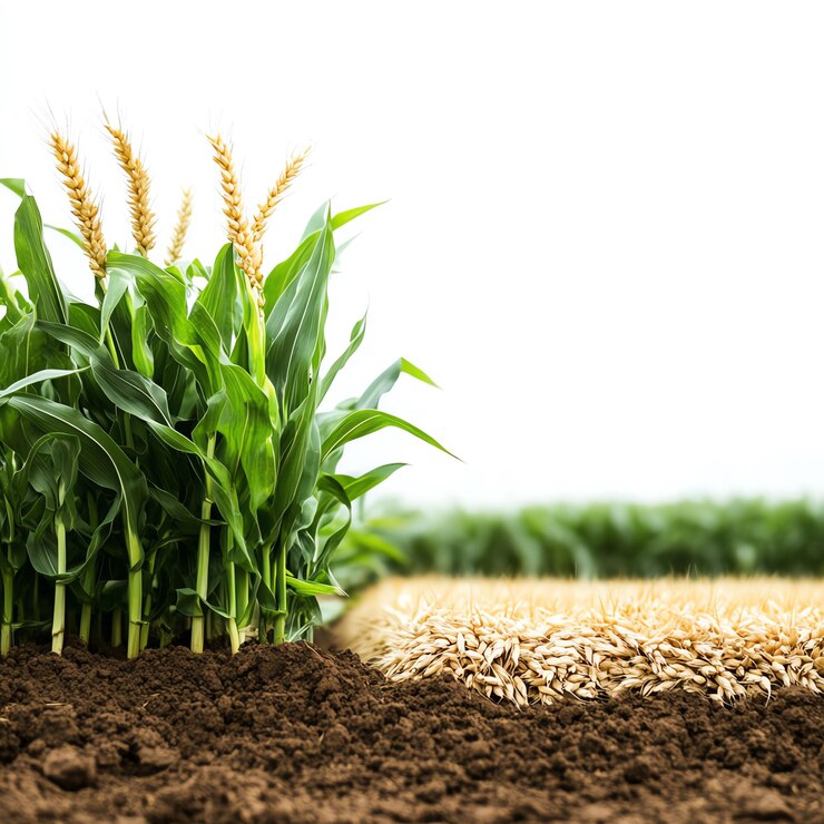 Plantas de maíz vibrantes en un rico suelo marrón