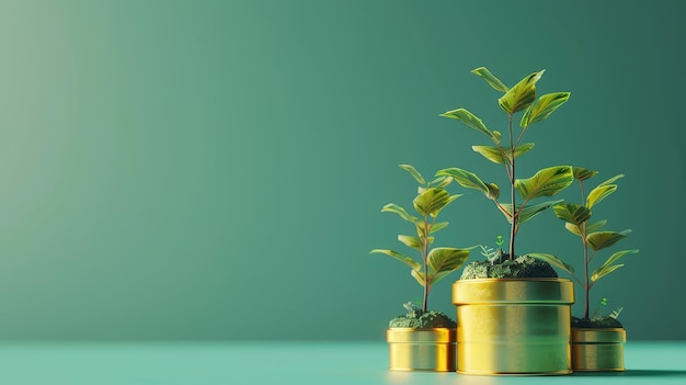 plantas en una mesa con monedas de oro en ellas
