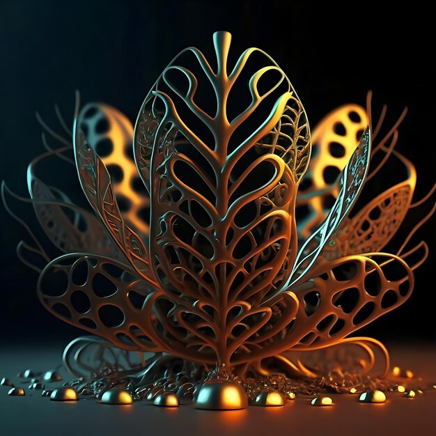 Foto plantas metálicas vivas con fondo oscuro concepción abstracta renderización en 3d