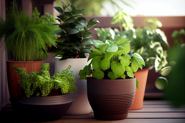 Plantas naturais em vasos jardim verde