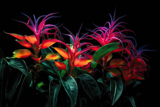 Plantas neon contra fundo preto criando um contraste impressionante criado com ai generativa