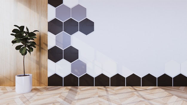 Plantas y pared de azulejos hexagonales negros