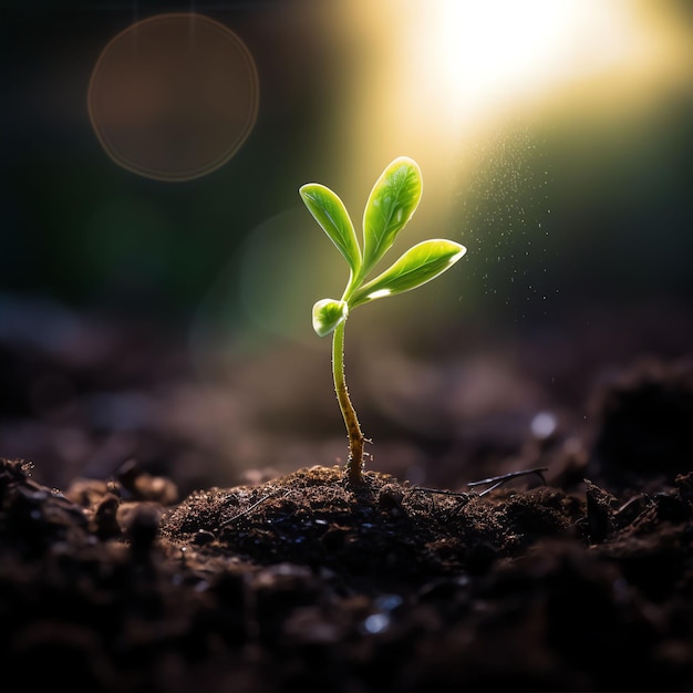 Plantas que crecen brotes verdes emergen del suelo a la superficie