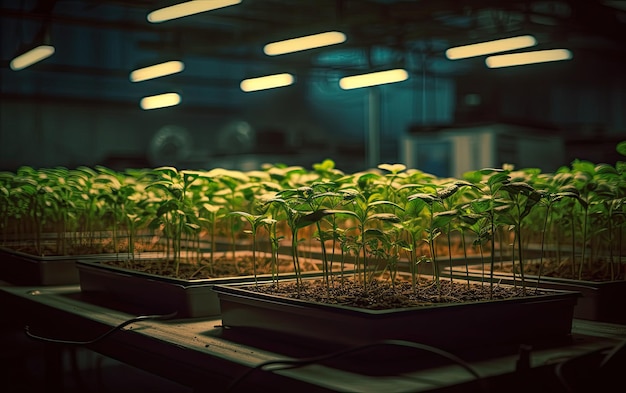 Plantas que crescem em um armazém hidropônico