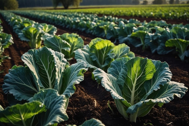 plantas de repollo en una plantación de repollo