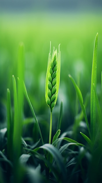 Las plantas de trigo verdes crecen en un campo