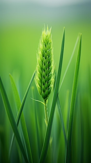 Las plantas de trigo verdes crecen en un campo