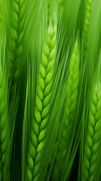 Las plantas de trigo verdes crecen en un campo