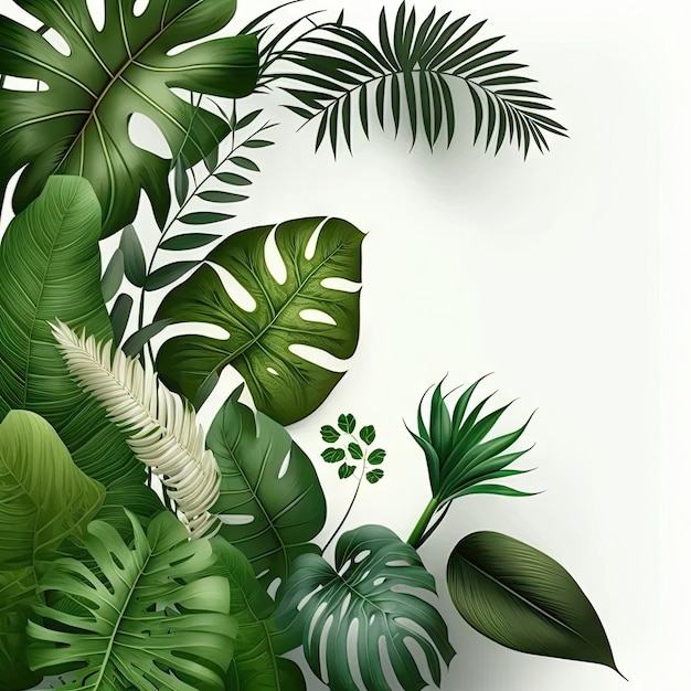 Plantas tropicais florais em ilustração vetorial de natureza verde de fundo branco Feita por AIArtificial intelligence