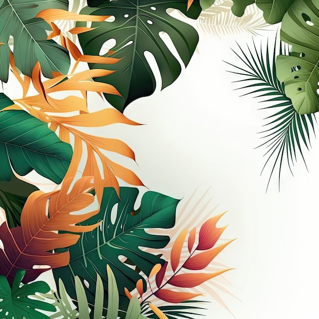 Plantas tropicais florais em ilustração vetorial de natureza verde de fundo branco Feita por AIArtificial intelligence