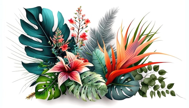 Foto plantas tropicais florais em ilustração vetorial de natureza verde de fundo branco