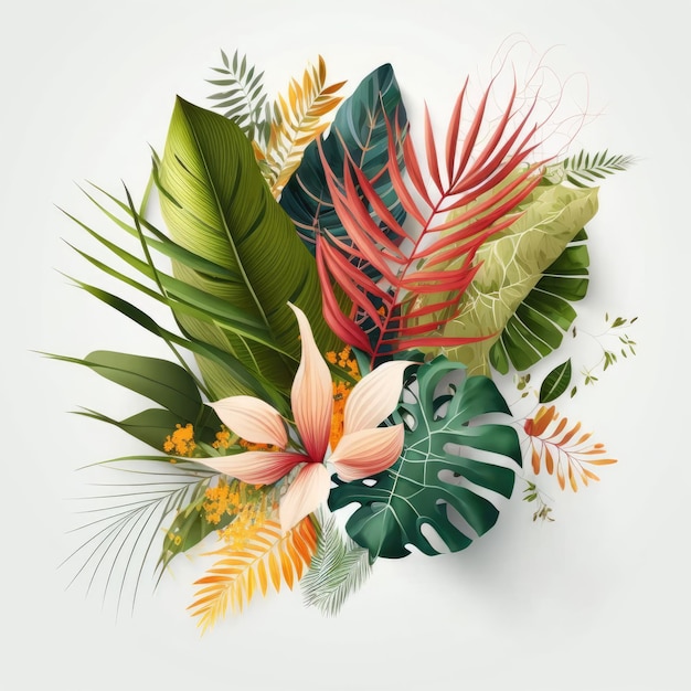 Foto plantas tropicales florales sobre fondo blanco verde naturaleza vector ilustración hecho por aiinteligencia artificial