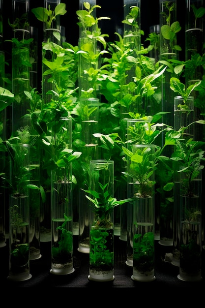 Plantas en tubos de ensayo en el laboratorio Naturaleza de la IA generativa