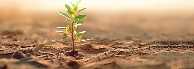 Foto las plantas verdes brotan en el suelo del desierto concepto de calentamiento global creado con tecnología de ia generativa