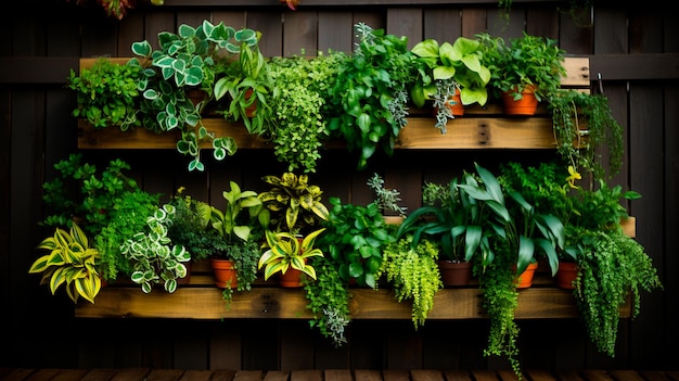 plantas verdes em vasos na prateleira de madeira