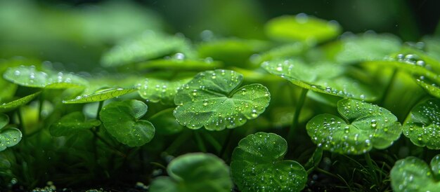 Plantas verdes y exuberantes con gotas de agua
