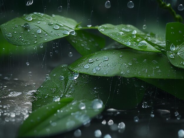 Foto plantas verdes golpeadas por fuertes lluvias