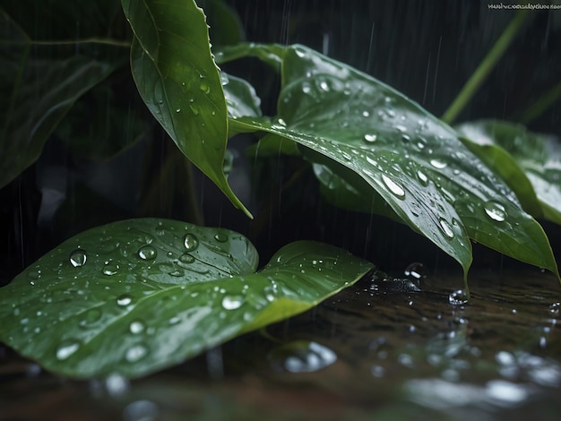 Foto plantas verdes golpeadas por fuertes lluvias