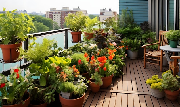 plantas de vivero en la terrazaterraza jardín