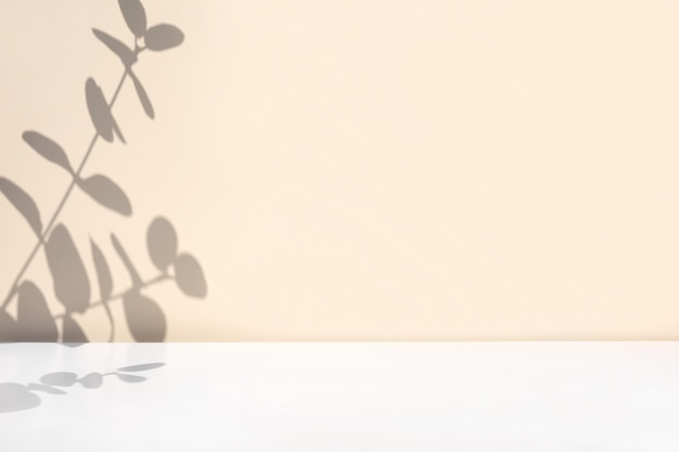 Plante sombras na parede de cor neutra Deixa o fundo da sombra Ramos flores e folhagens no fundo do estúdio pastel Apresentação do produto Maquete mínima para publicidade Efeito de sobreposição na moda