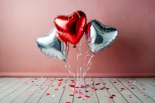 plantilla para una bandera aéreos globos rojos y blancos en forma de corazón colgar por encima