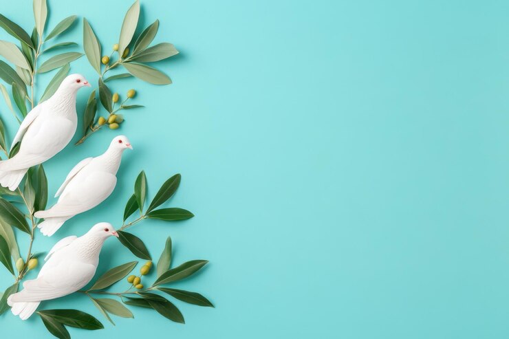 Plantilla de bandera del Día de la Paz feliz con palomas y hojas