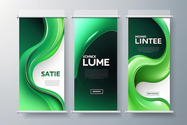 plantilla de banner con diseño de color de gradiente verde con forma líquida