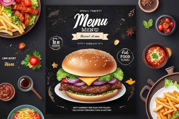 Plantilla de banner de menú de comida plantilla de publicación en redes sociales plantilla de restaurante de comida deliciosa