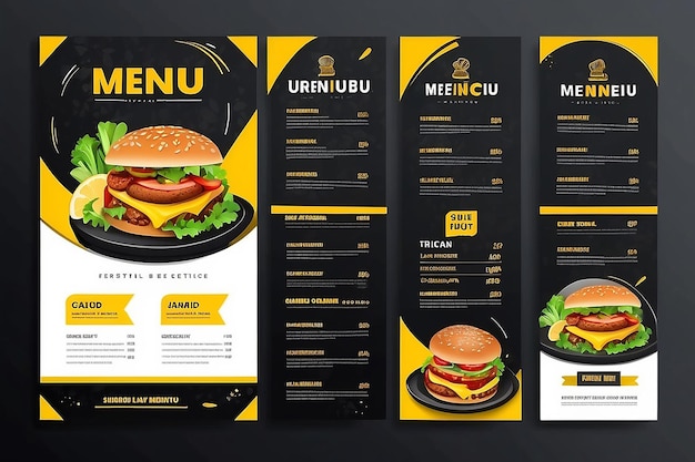 Foto plantilla de banner de menú de comida con tamaño siete y color amarillo negro