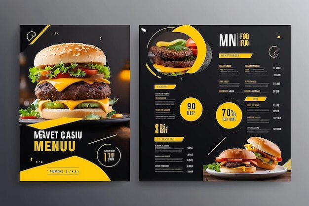 Foto plantilla de banner de menú de comida con tamaño siete y color amarillo negro