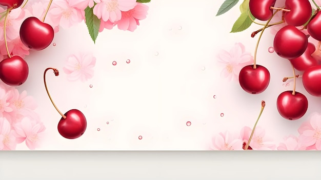 Foto plantilla de banner de redes sociales de frutas frescas y diseño de post de cerezas jugosas de color rojo