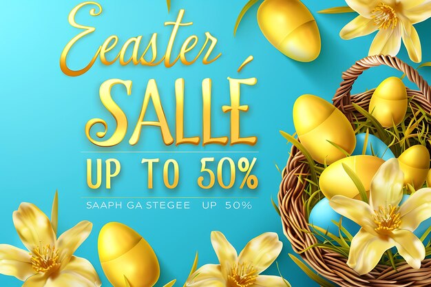 Foto plantilla de banner de venta de pascua con texto dorado pascua