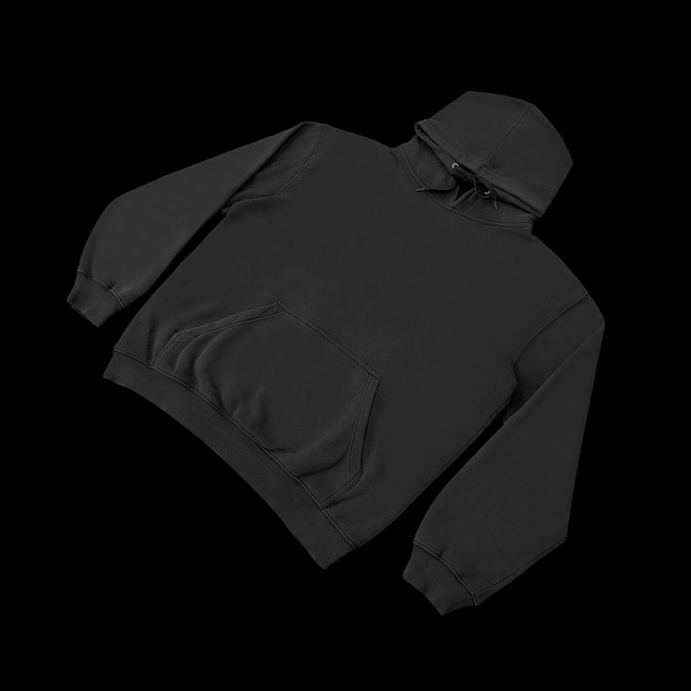 Plantilla en blanco plana sudadera con capucha negra sudadera con hoodie con mangas largas maqueta plana para diseño e impresión sudaderas de capucha delanteras y traseras vista superior