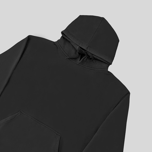 Plantilla en blanco plana sudadera con capucha negra sudadera con hoodie con mangas largas maqueta plana para diseño e impresión sudaderas de capucha delanteras y traseras vista superior