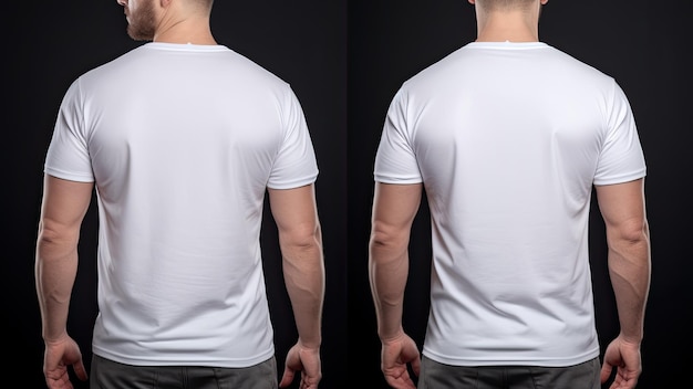 Foto plantilla de camiseta blanca en blanco vista frontal y posterior aislada sobre fondo negro modelo masculino con una simple camisa polo blanca sobre un fondo negro vista frontal y vista posterior generada por ia