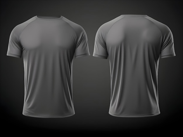 plantilla de camiseta en blanco gris diseño delantero y trasero en maniquí invisible fondo negro