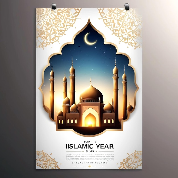 plantilla de cartel vertical vectorial realista para la celebración del año nuevo islámico
