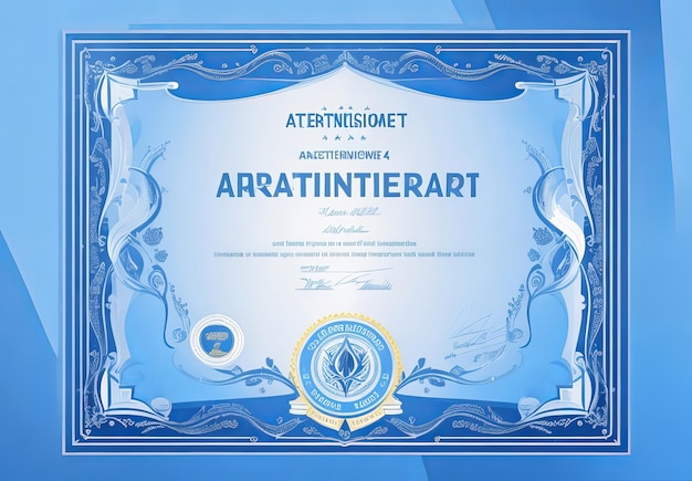 Foto plantilla de certificado azul moderno y borde para graduación e impresión de logros de honor de diploma de premio