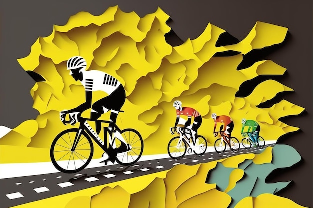 Foto plantilla de corte de papel para el tour de francia de ciclistas ilustración generativa de ia