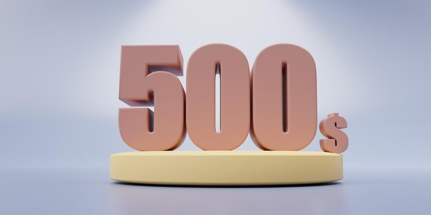 Plantilla de cupón de 500 dólares de tarjeta de regalo Cupón de cheque de valor de tienda de color pastel de descuento Render 3d