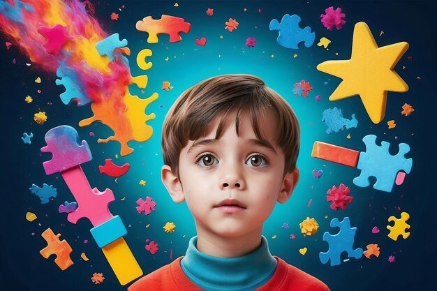 plantilla del día del autismo para las redes sociales con niños vibrantes y colores brillantes espacio para el texto