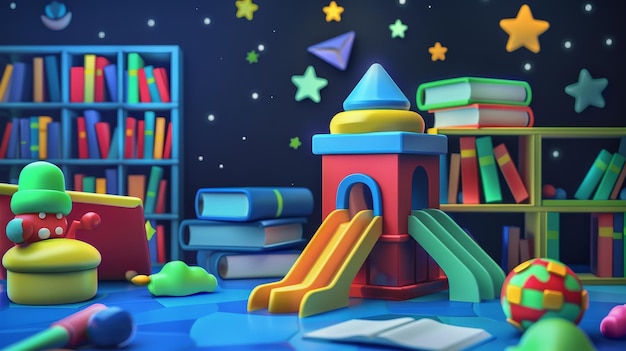 plantilla de diseño conceptual con libros renderizados en 3D en un fondo oscuro estandarte de educación abstracto en un fondo oscuros