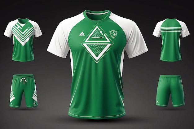 Foto plantilla de diseño deportivo de camiseta blanca verde con triángulos geométricos