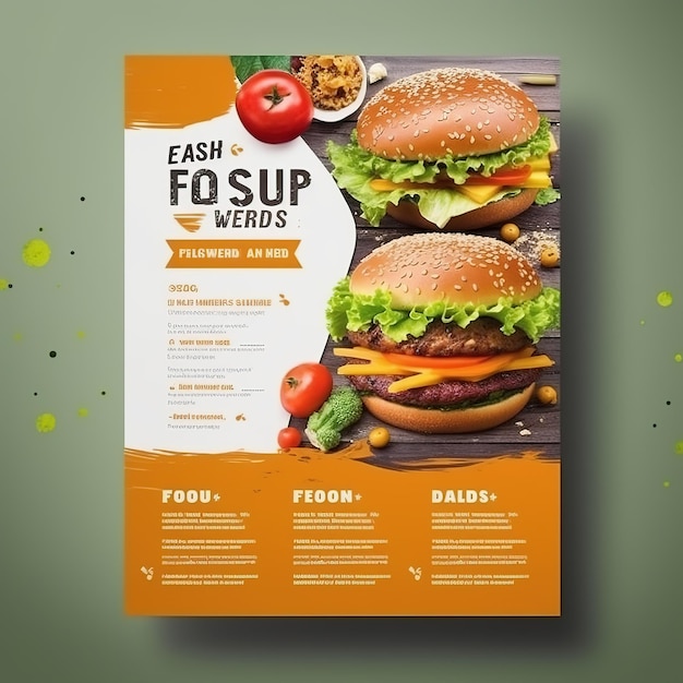 Plantilla de diseño de diseño de portada de folleto de folleto de cartel de comida rápida en tamaño A4 Generado por Ai