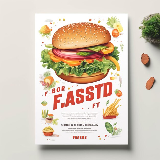 Plantilla de diseño de diseño de portada de folleto de folleto de cartel de comida rápida en tamaño A4 Generado por Ai