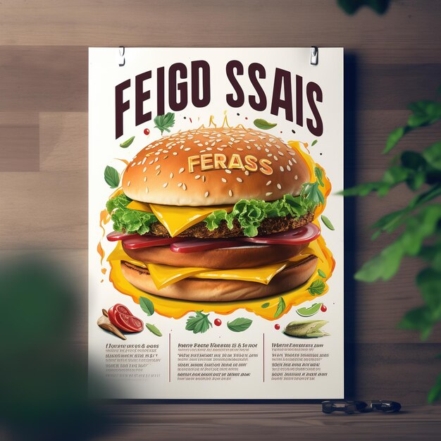 Foto plantilla de diseño de diseño de portada de folleto de folleto de cartel de comida rápida en tamaño a4 generado por ai